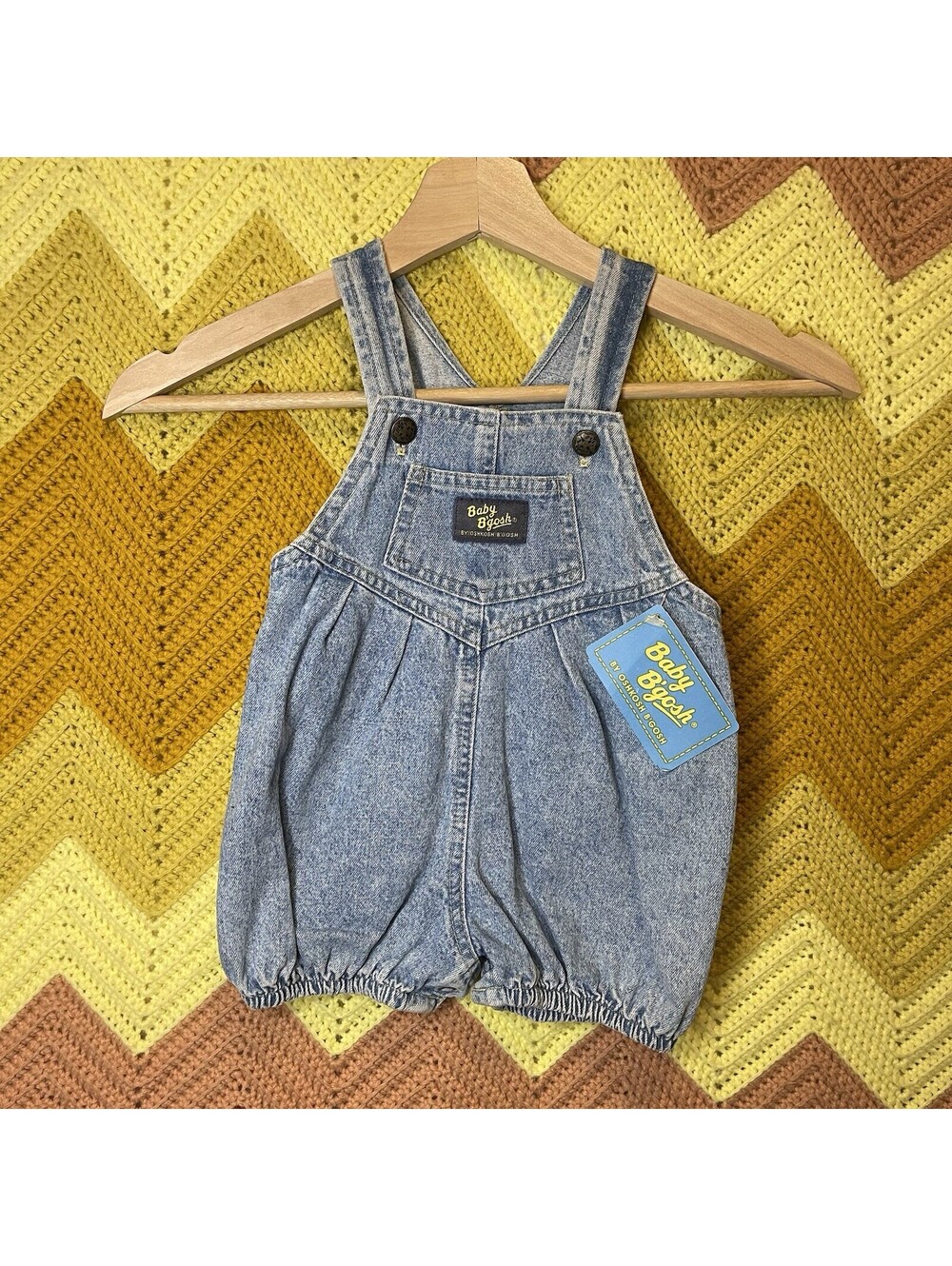Vintage OshKosh B'gosh Bubble Blue Jean Romper 6-9 Months NWT